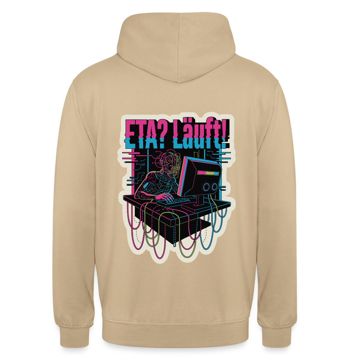"ETA? Läuft! Cyberpunk-Motiv" Motiv-Hoodie unisex, Farbe Beige
