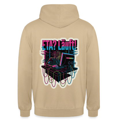 "ETA? Läuft! Cyberpunk-Motiv" Motiv-Hoodie unisex, Farbe Beige