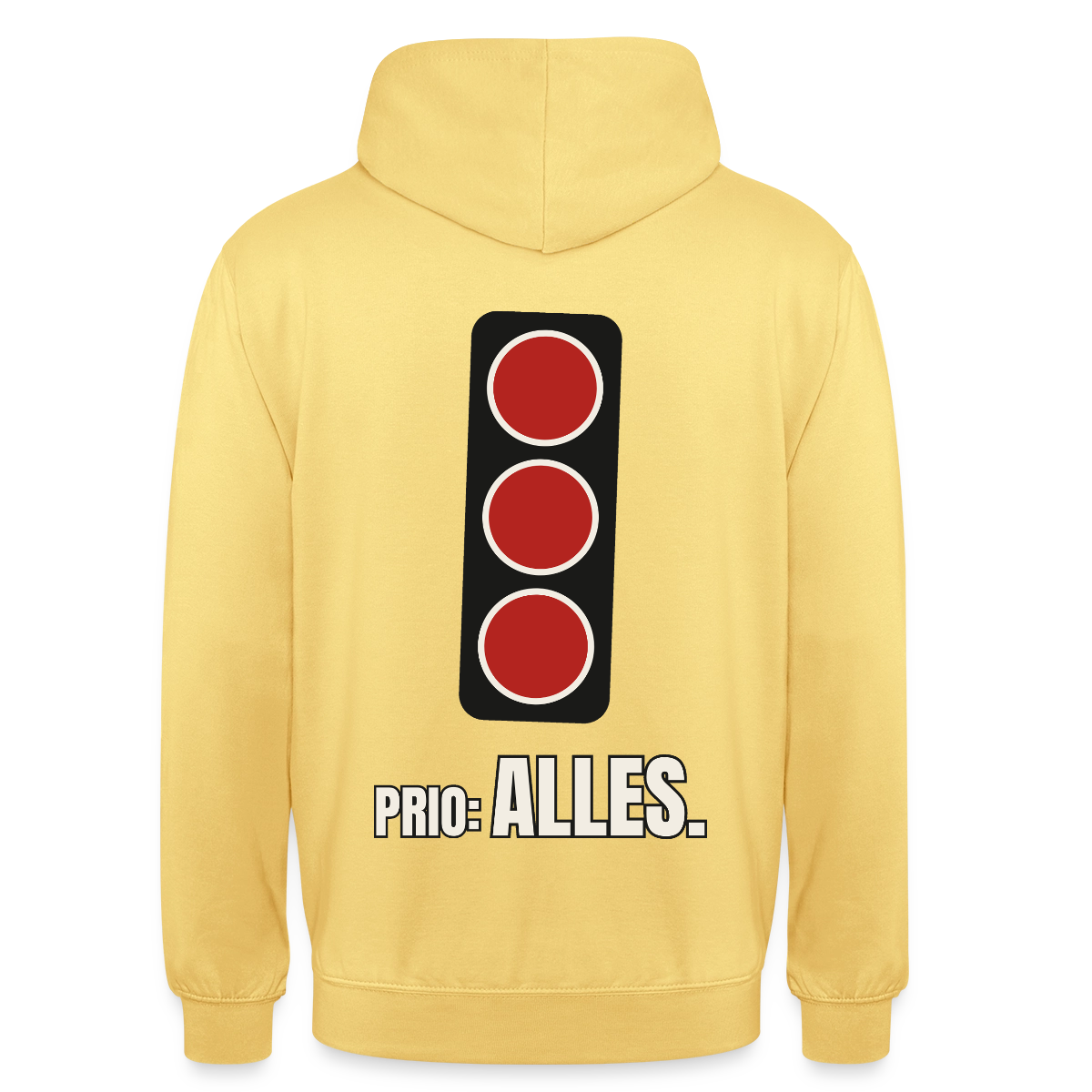 "Prio: alles." Motiv-Hoodie unisex, Farbe Zitronengelb
