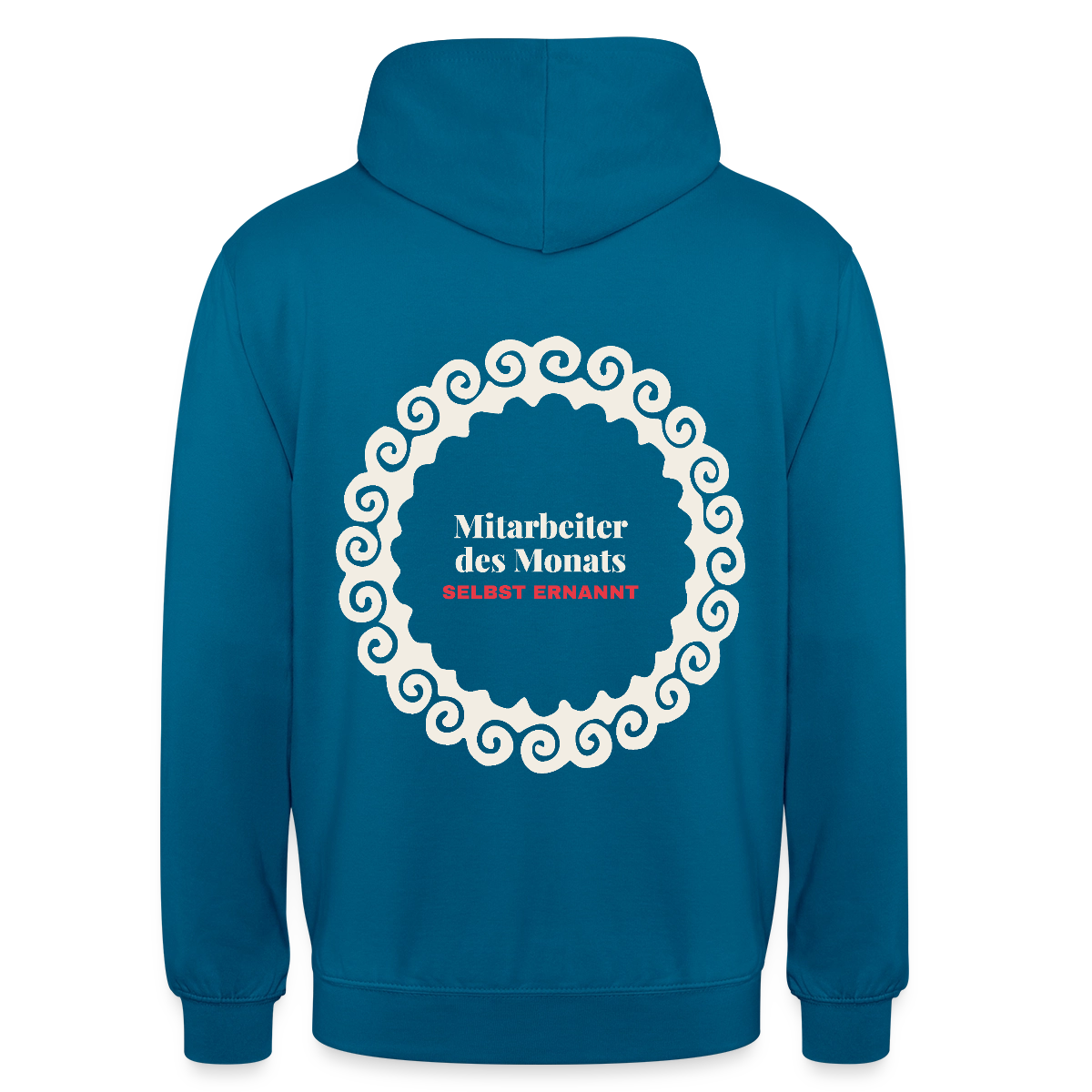 "Mitarbeiter des Monats, selbst ernannt." Motiv-Hoodie unisex, Farbe Tiefseeblau