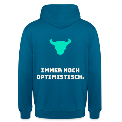 Immer noch optimistisch. Motiv-Hoodie unisex, Farbe Tiefseeblau