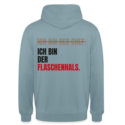Ich bin der Chef. Ich bin der Flaschenhals. Motiv-Hoodie unisex, Farbe Nebelblau