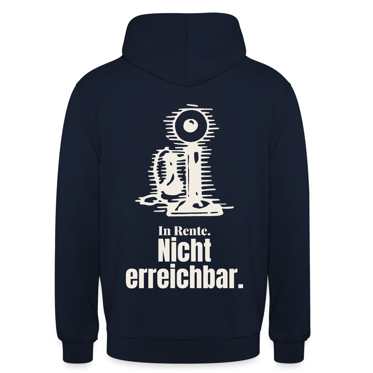"In Rente. Nicht erreichbar. Strichzeichnung" Motiv-Hoodie unisex, Farbe Navy