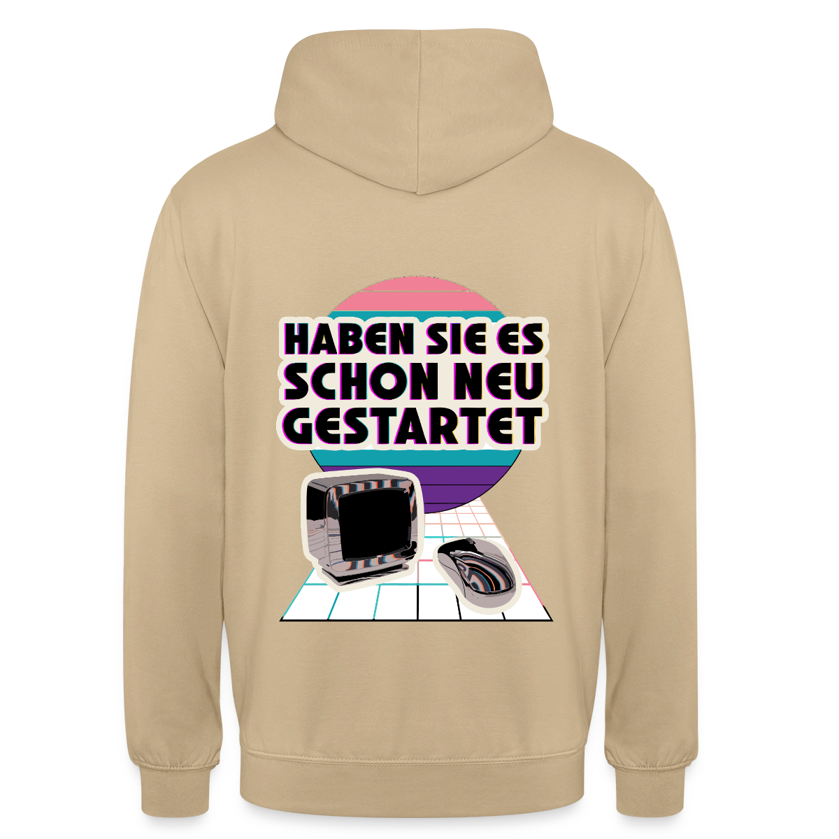 Haben Sie es schon neu gestartet? Vaporwave-Motiv Motiv-Hoodie unisex, Farbe Beige