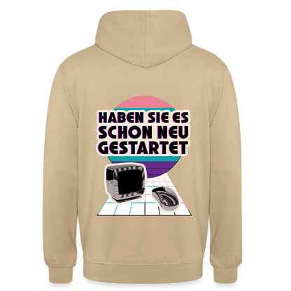 Haben Sie es schon neu gestartet? Vaporwave-Motiv Motiv-Hoodie unisex, Farbe Beige