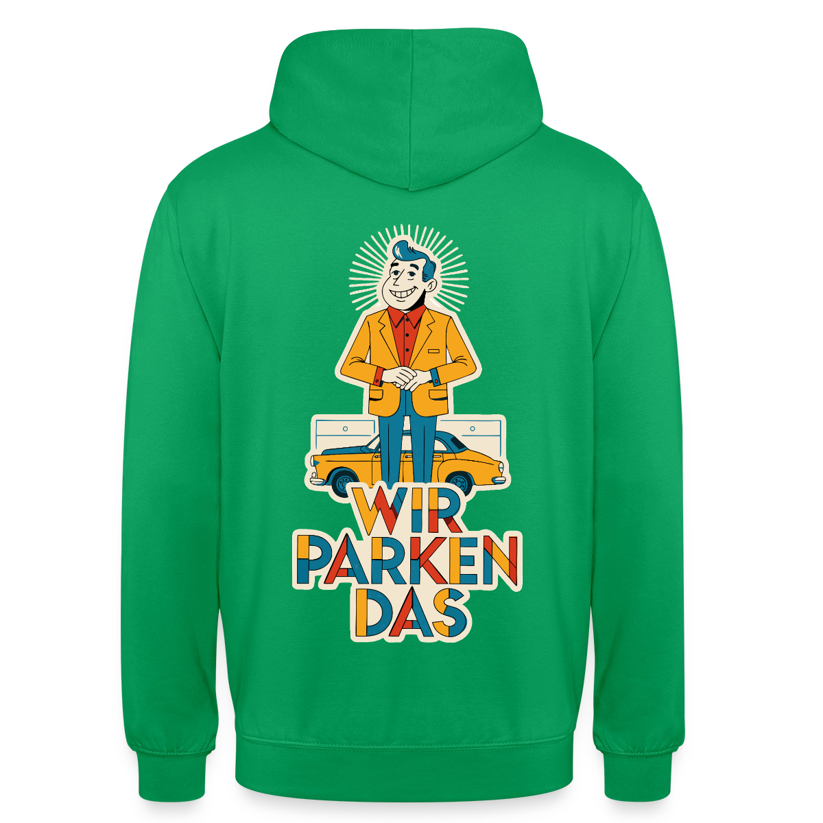 "Wir parken das. Midcentury-Motiv" Motiv-Hoodie unisex, Farbe Kelly Green