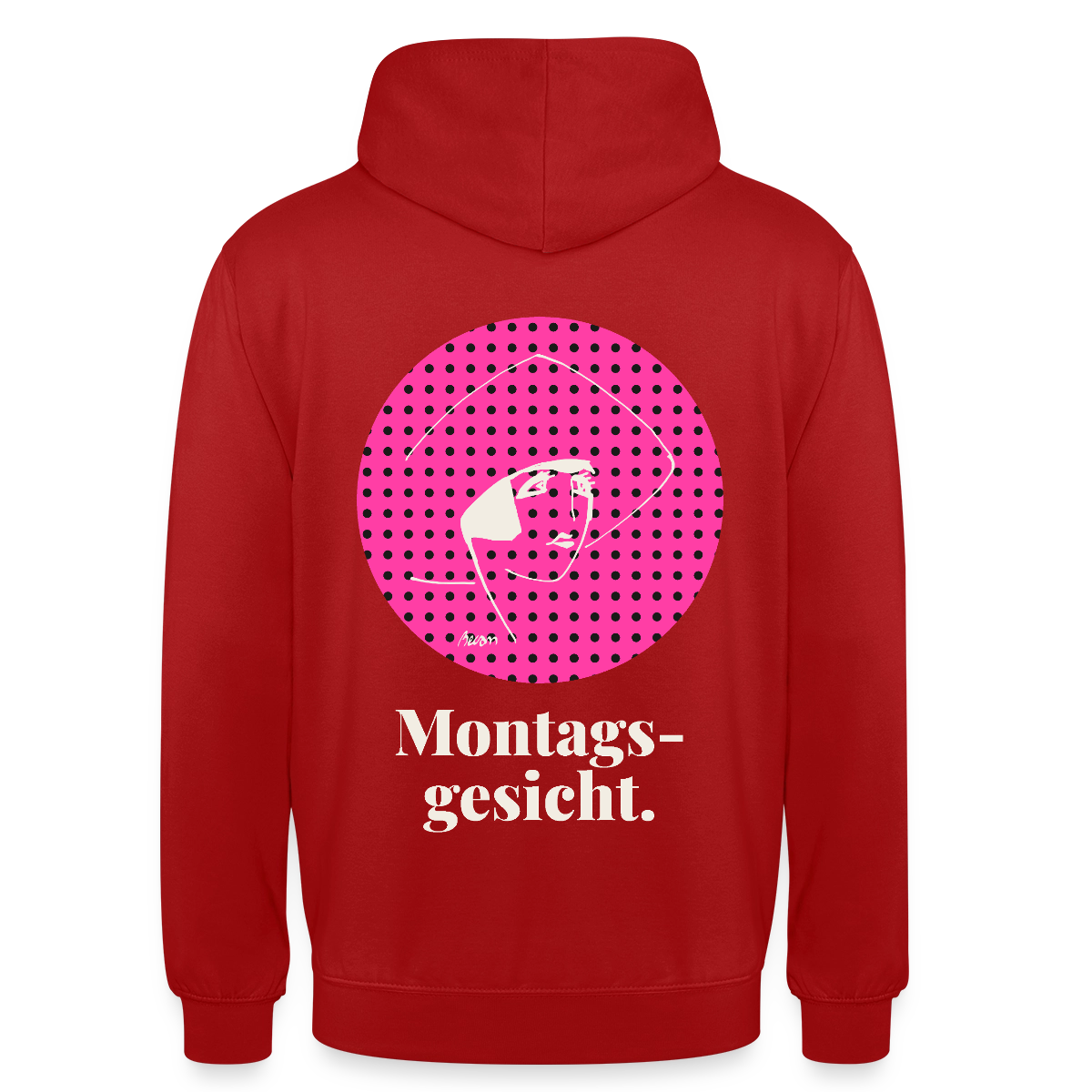 "Montagsgesicht. Art-déco-Motiv" Motiv-Hoodie unisex, Farbe Rot