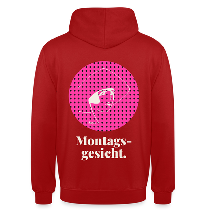 "Montagsgesicht. Art-déco-Motiv" Motiv-Hoodie unisex, Farbe Rot