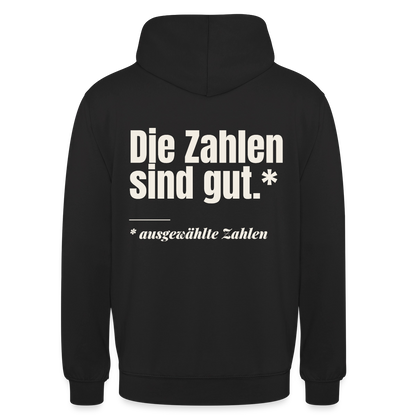 Die Zahlen sind gut. Ausgewählte Zahlen. Motiv-Hoodie unisex, Farbe Schwarz