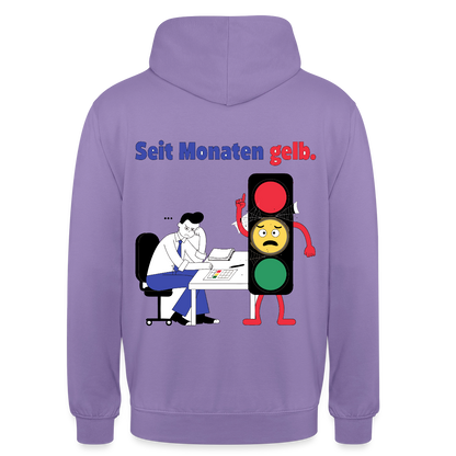 "Seit Monaten gelb. Ampel-Motiv" Motiv-Hoodie unisex, Farbe Lavendel
