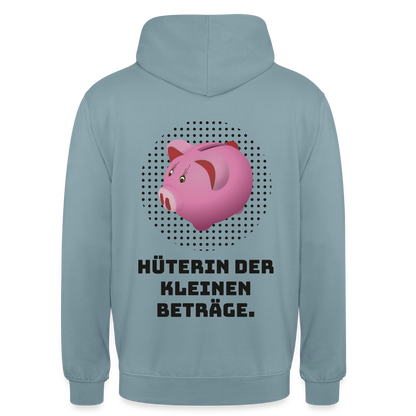 "Hüterin der kleinen Beträge." Motiv-Hoodie unisex, Farbe Nebelblau