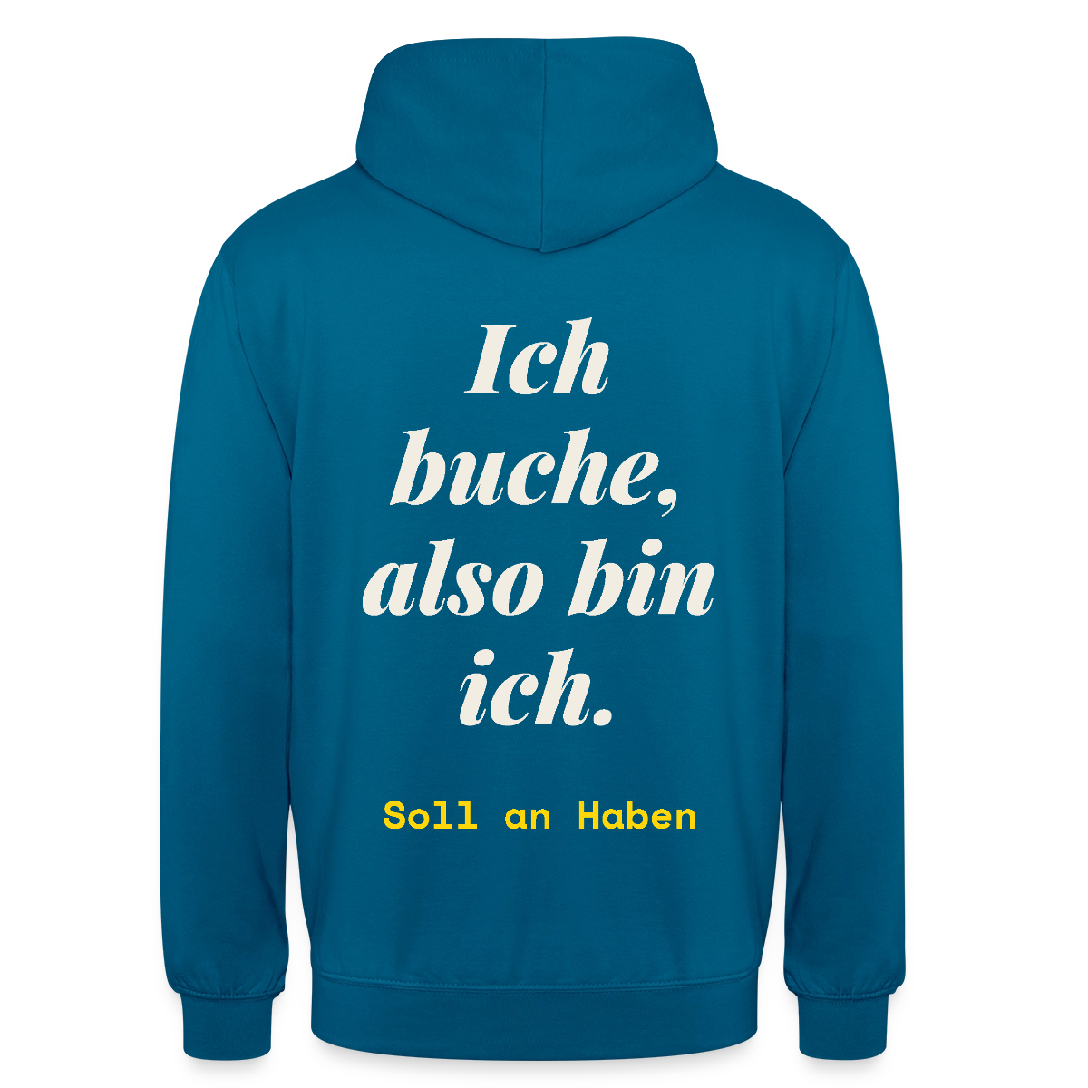"Ich buche, also bin ich." Motiv-Hoodie unisex, Farbe Tiefseeblau