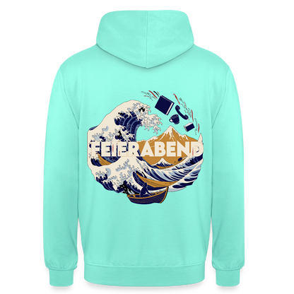 "Feierabend. Ukiyo-e-Motiv" Motiv-Hoodie unisex, Farbe Mint