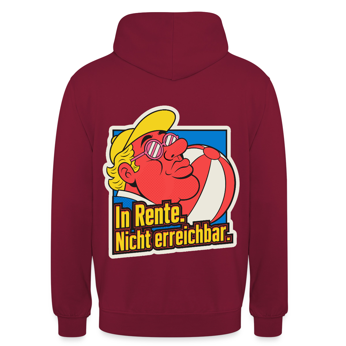 "In Rente. Nicht erreichbar. Popart-Motiv" Motiv-Hoodie unisex, Farbe Bordeaux