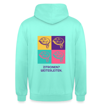 Zitronen? Weiterleiten. Pop-Art-Motiv Motiv-Hoodie unisex, Farbe Mint