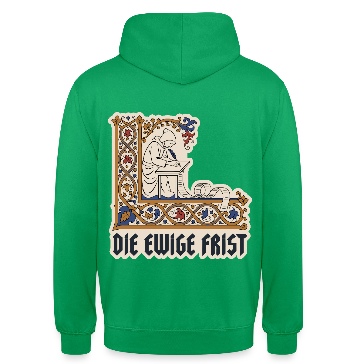 "Die ewige Frist. Buchmalerei-Motiv" Motiv-Hoodie unisex, Farbe Kelly Green