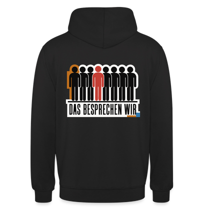 "Das besprechen wir. Isotype-Motiv" Motiv-Hoodie unisex, Farbe Schwarz