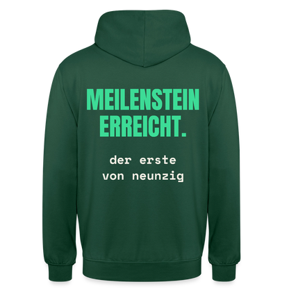 Meilenstein erreicht. Der erste von neunzig. Motiv-Hoodie unisex, Farbe Flaschengrün