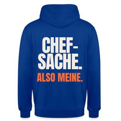"Chefsache. Also meine." Motiv-Hoodie unisex, Farbe Royalblau