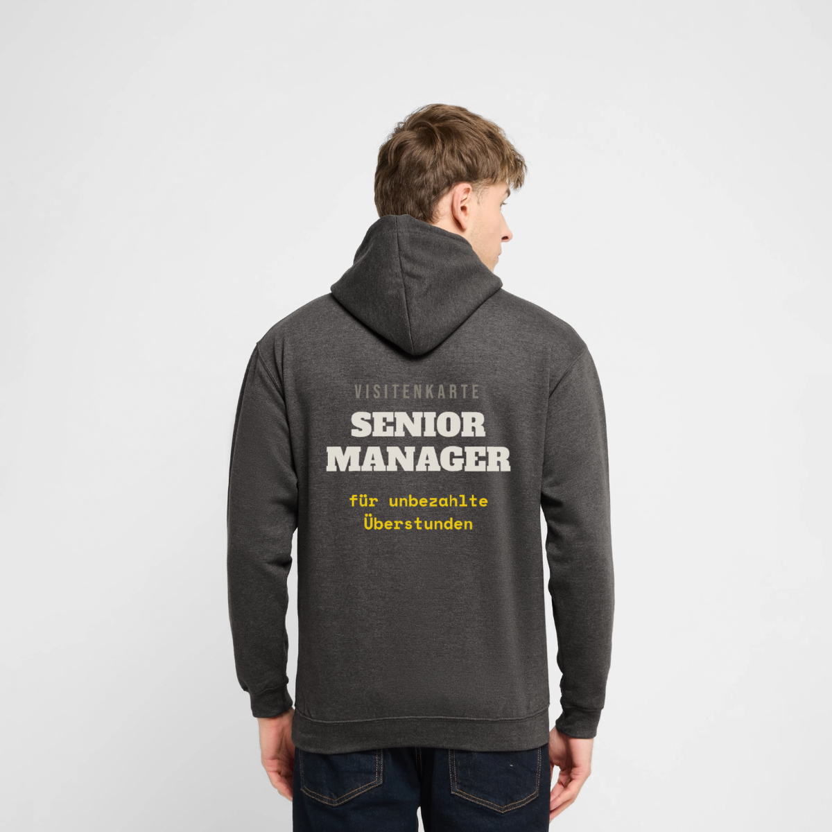 "Senior Manager für unbezahlte Überstunden" Motiv-Hoodie unisex, Farbe Anthrazit