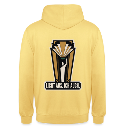 Licht aus. Ich auch. Art-déco-Motiv Motiv-Hoodie unisex, Farbe Zitronengelb
