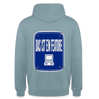 Das ist ein Feature. Emailschild-Motiv Motiv-Hoodie unisex, Farbe Nebelblau