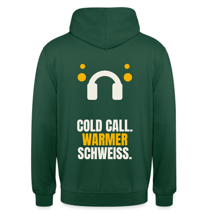 Cold Call. Warmer Schweiß. Motiv-Hoodie unisex, Farbe Flaschengrün