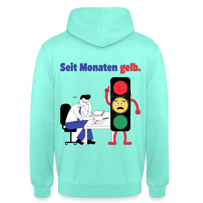 "Seit Monaten gelb. Ampel-Motiv" Motiv-Hoodie unisex, Farbe Mint