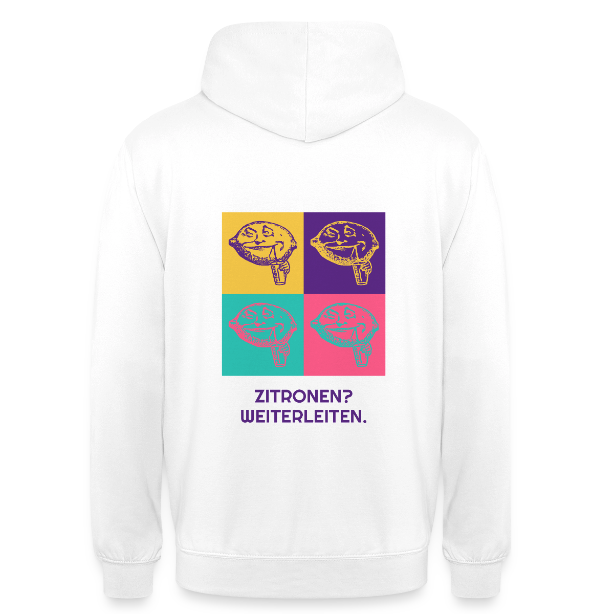 Zitronen? Weiterleiten. Pop-Art-Motiv Motiv-Hoodie unisex, Farbe Weiß