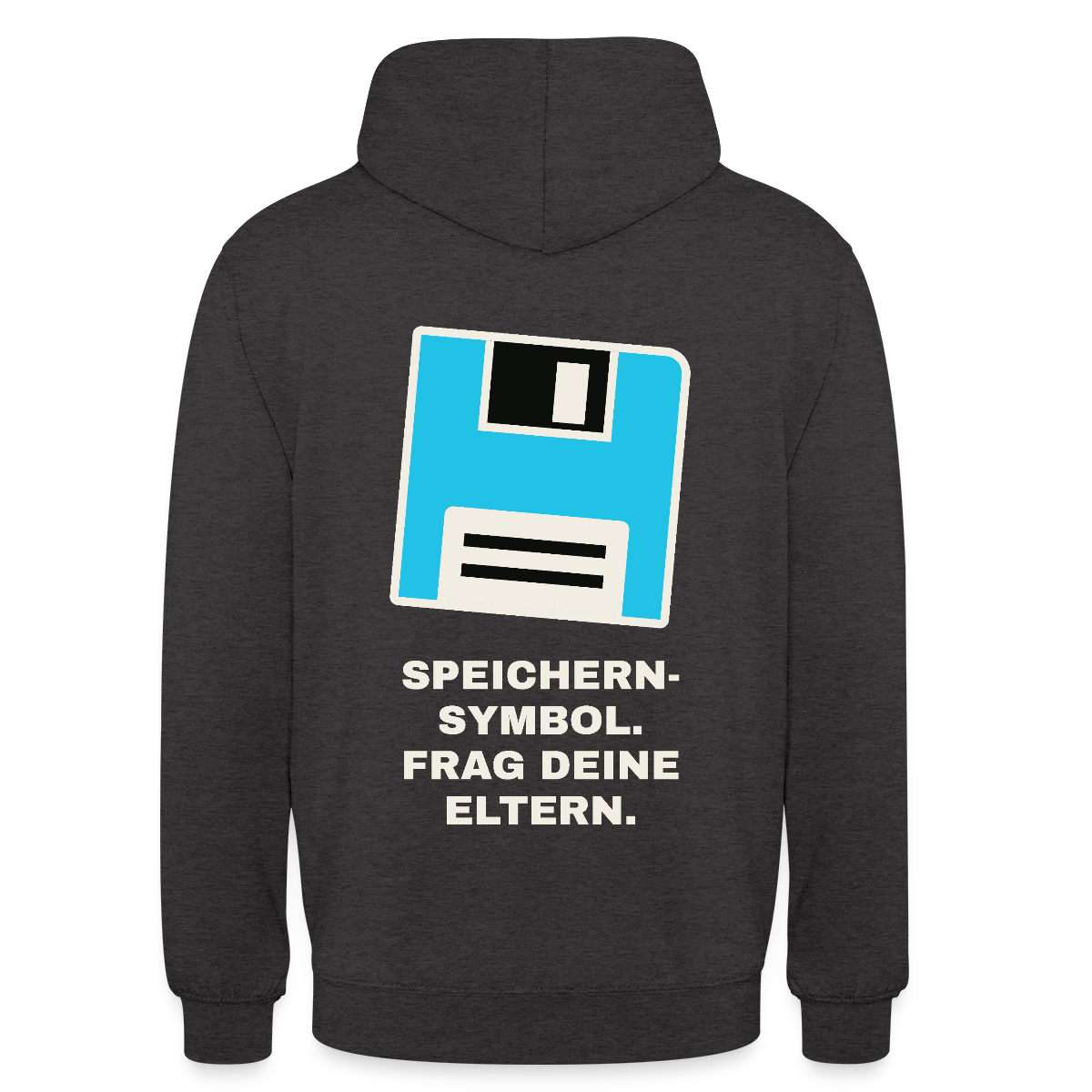 Speichern-Symbol. Frag deine Eltern. Motiv-Hoodie unisex, Farbe Anthrazit