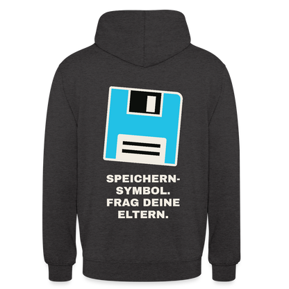 Speichern-Symbol. Frag deine Eltern. Motiv-Hoodie unisex, Farbe Anthrazit