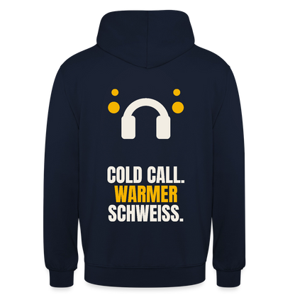 Cold Call. Warmer Schweiß. Motiv-Hoodie unisex, Farbe Navy