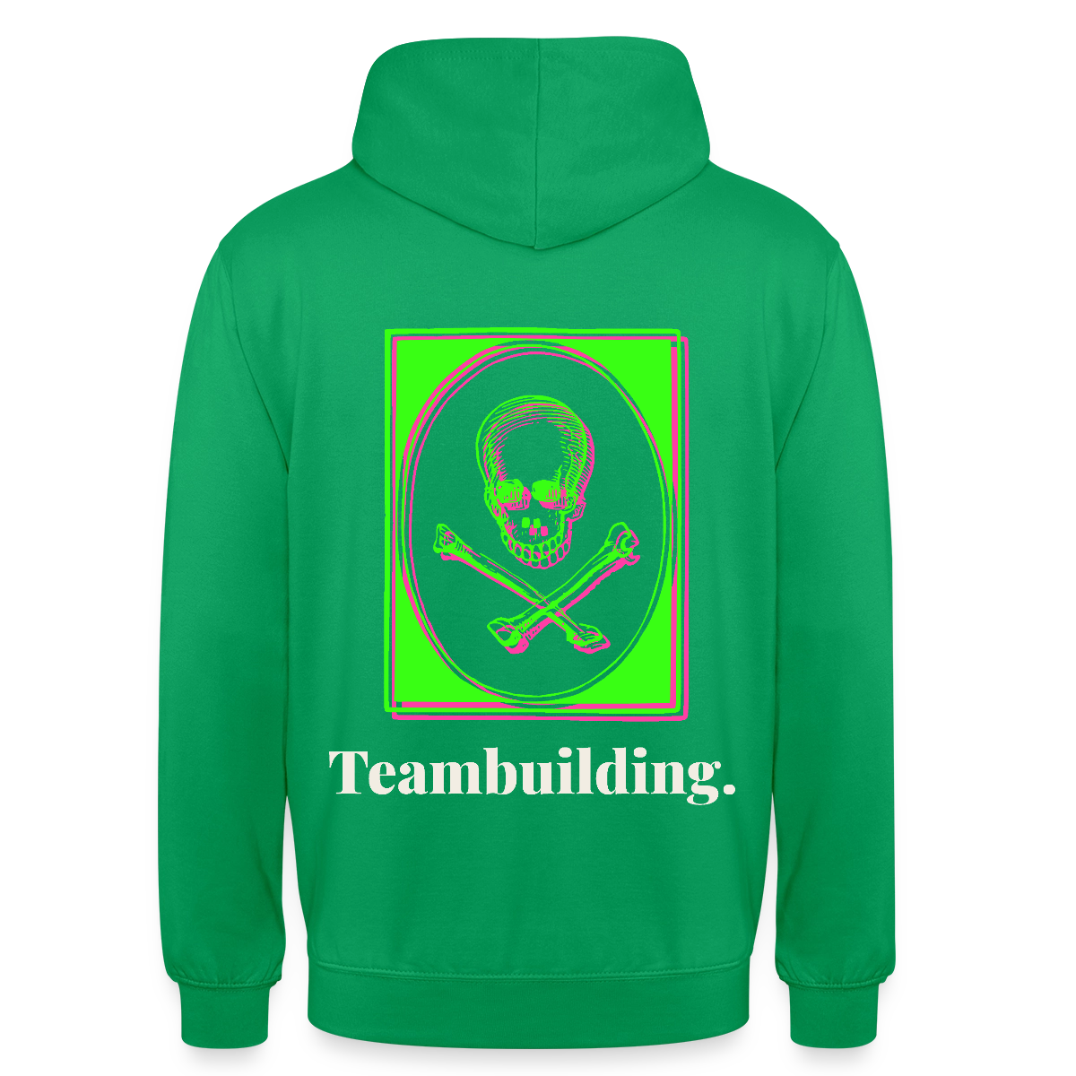 "Teambuilding. Neon-Motiv" Motiv-Hoodie unisex, Farbe Kelly Green