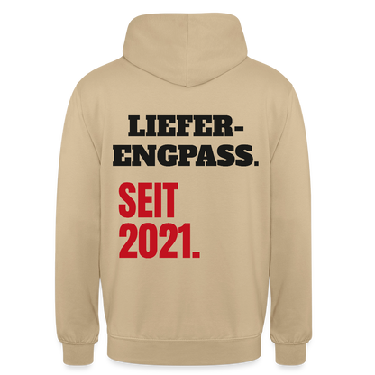 "Lieferengpass. Seit 2021." Motiv-Hoodie unisex, Farbe Beige