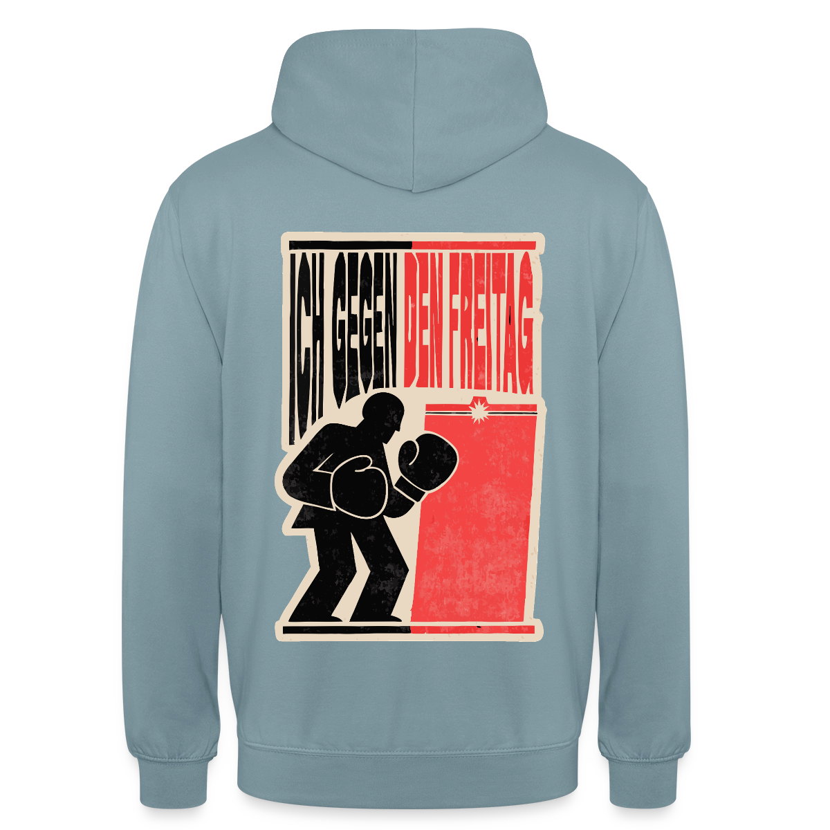 "Ich gegen den Freitag. Boxplakat-Motiv" Motiv-Hoodie unisex, Farbe Nebelblau