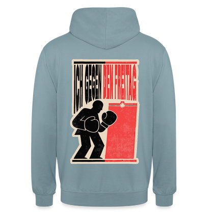 "Ich gegen den Freitag. Boxplakat-Motiv" Motiv-Hoodie unisex, Farbe Nebelblau