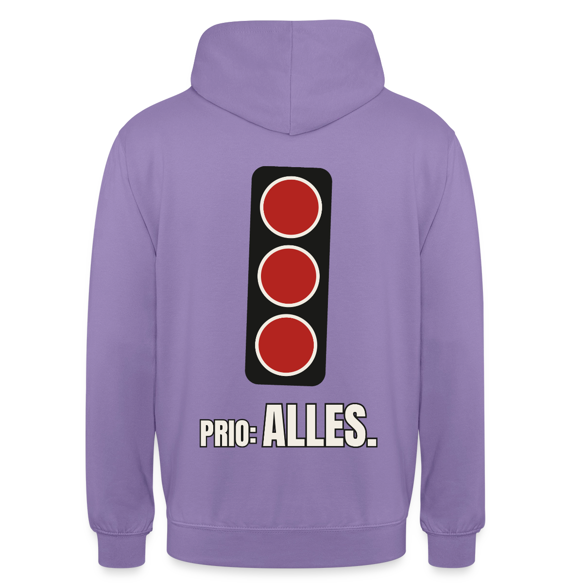 "Prio: alles." Motiv-Hoodie unisex, Farbe Lavendel
