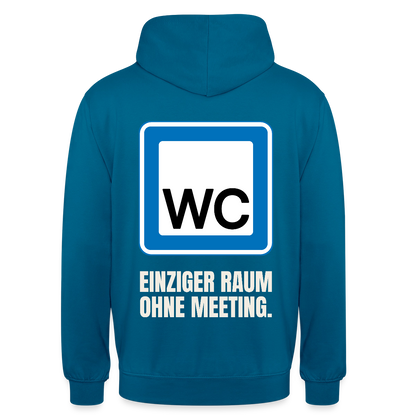 "WC: einziger Raum ohne Meeting." Motiv-Hoodie unisex, Farbe Tiefseeblau