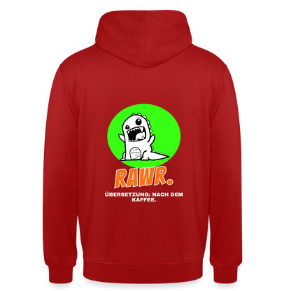 "Rawr. Übersetzung: nach dem Kaffee. Sticker-Motiv" Motiv-Hoodie unisex, Farbe Rot