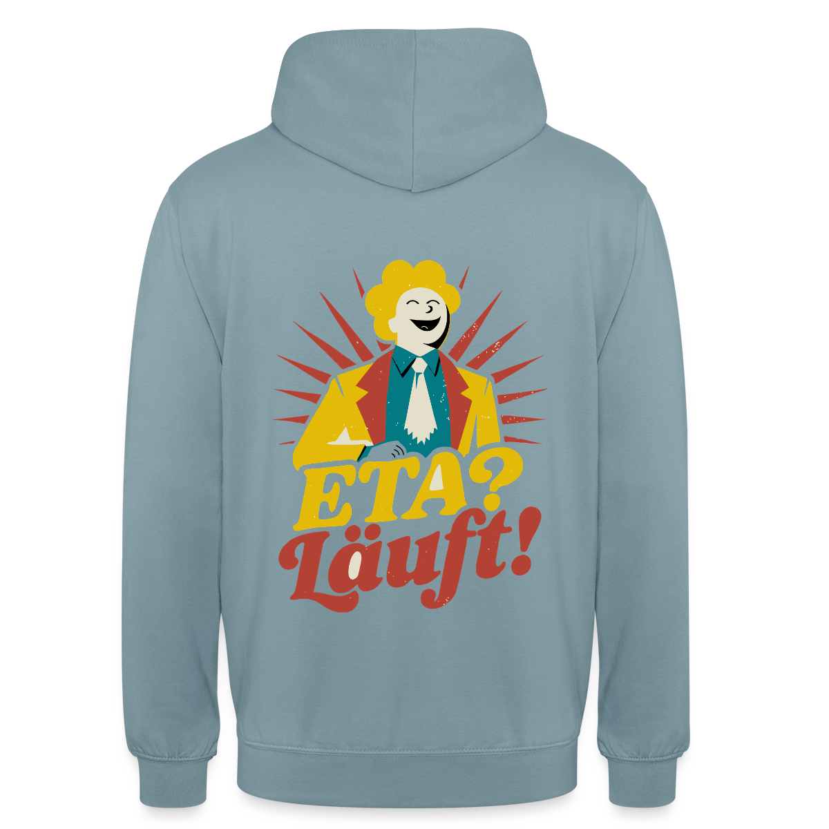 "ETA? Läuft! Midcentury-Motiv" Motiv-Hoodie unisex, Farbe Nebelblau