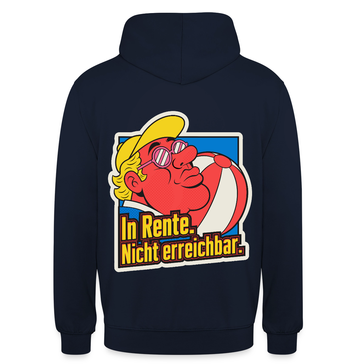 "In Rente. Nicht erreichbar. Popart-Motiv" Motiv-Hoodie unisex, Farbe Navy