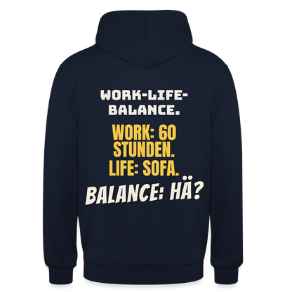 Balance: hä? Motiv-Hoodie unisex, Farbe Navy