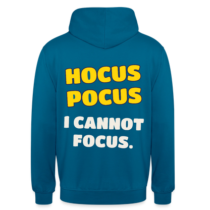 Hocus Pocus, I cannot focus. Motiv-Hoodie unisex, Farbe Tiefseeblau