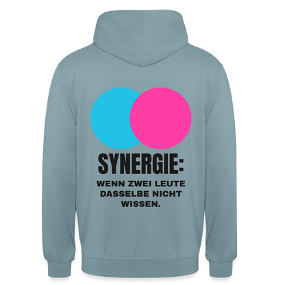 Synergie: Wenn zwei Leute dasselbe nicht wissen. Motiv-Hoodie unisex, Farbe Nebelblau