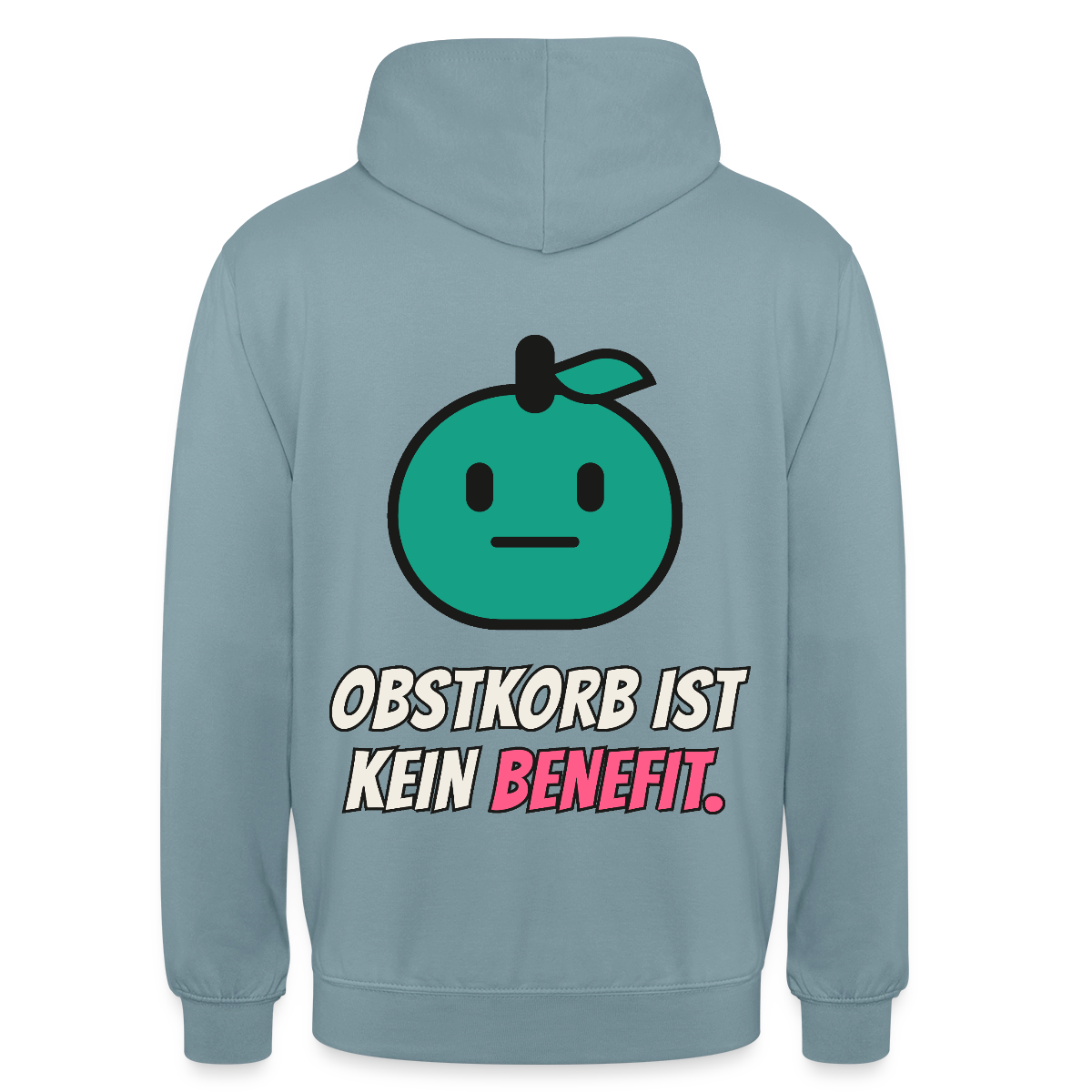 Obstkorb ist kein Benefit. Motiv-Hoodie unisex, Farbe Nebelblau