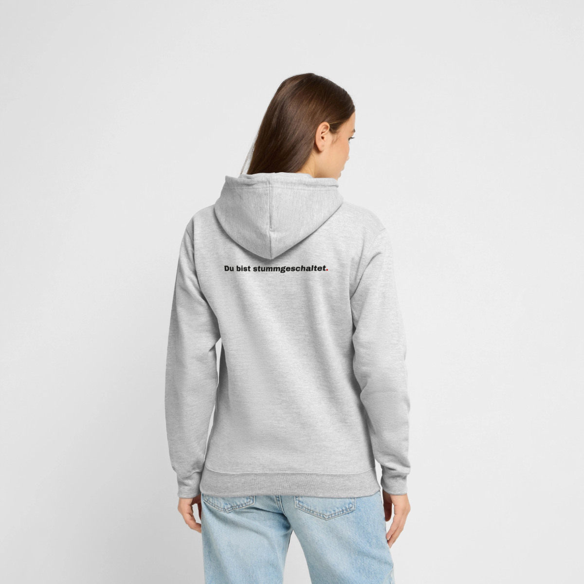Du bist stummgeschaltet Motiv-Hoodie unisex, Farbe Hellgrau meliert, Model