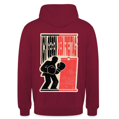 "Ich gegen den Freitag. Boxplakat-Motiv" Motiv-Hoodie unisex, Farbe Bordeaux