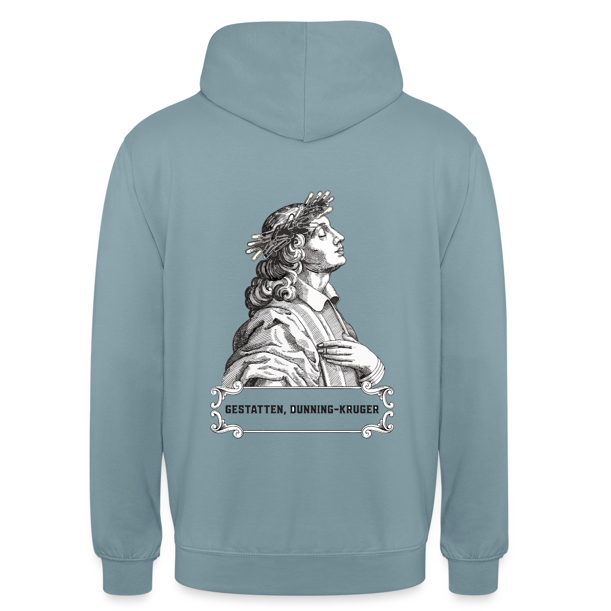 "Gestatten, Dunning-Kruger. Kupferstich-Motiv" Motiv-Hoodie unisex, Farbe Nebelblau