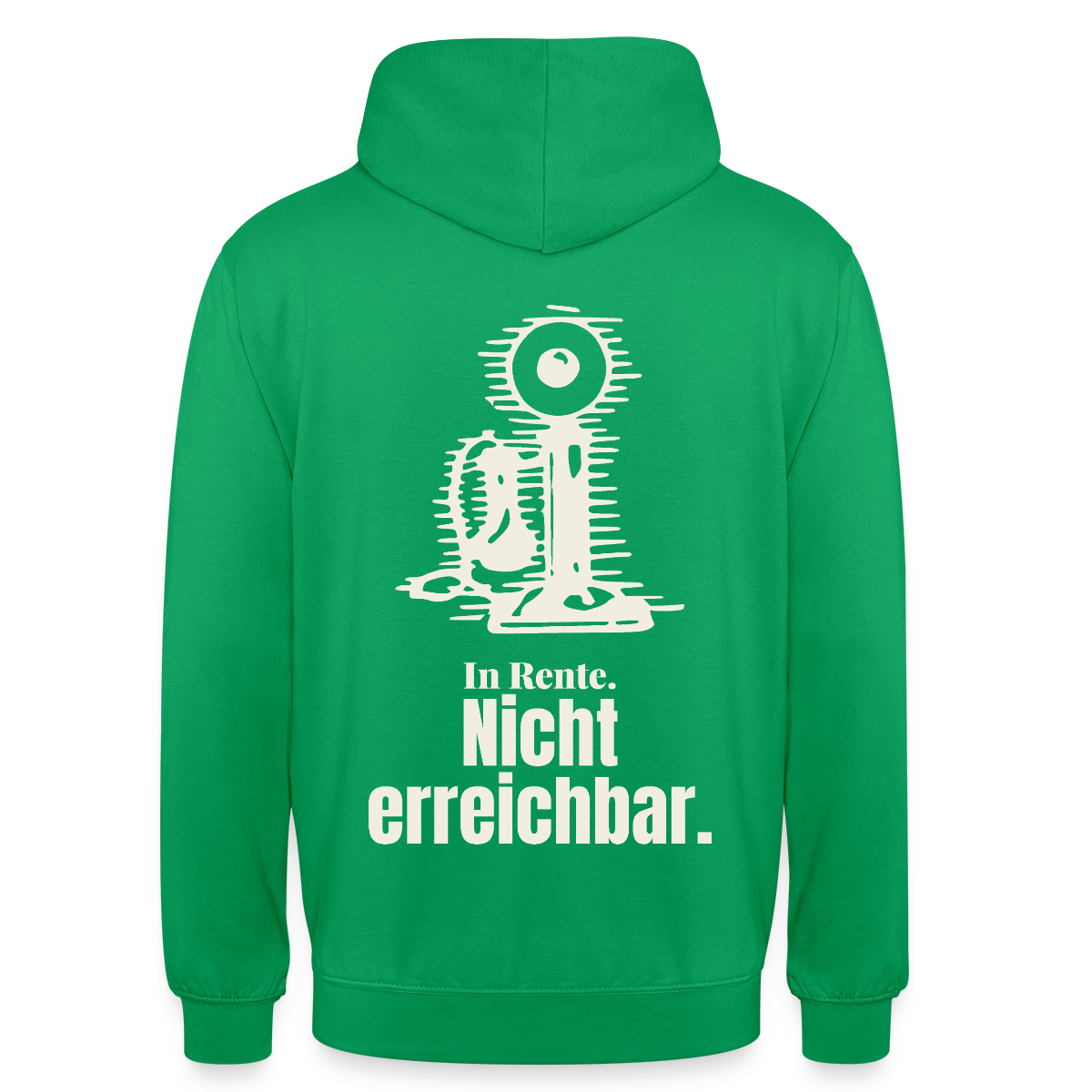 "In Rente. Nicht erreichbar. Strichzeichnung" Motiv-Hoodie unisex, Farbe Kelly Green
