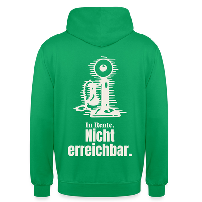 "In Rente. Nicht erreichbar. Strichzeichnung" Motiv-Hoodie unisex, Farbe Kelly Green